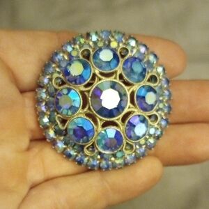 Elegant AB Blue Crystal Brooch, EUC
